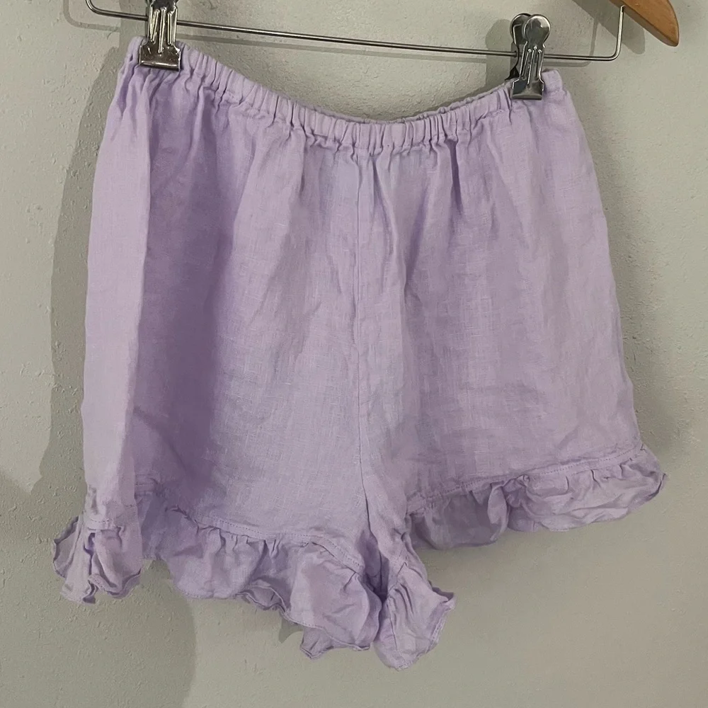 Sleeper 100% Linen Purple Ruffle Shorts Size Small - Picture 6 of 8